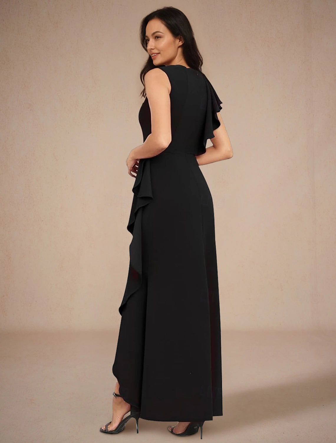 A-Line Wedding Guest Dresses High Low Dress Wedding Guest Homecoming Asymmetrical Sleeveless Jewel Neck Fall Wedding Guest Stretch Crepe with Ruffles