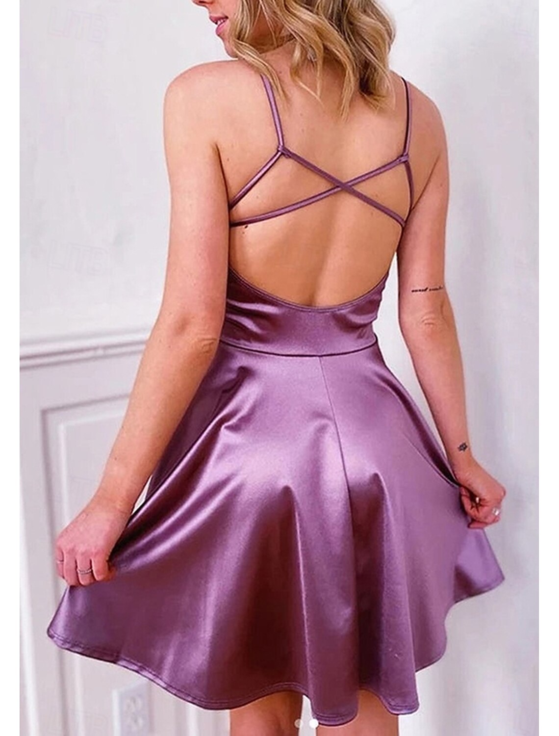 A-Line Homecoming Dresses Empire Dress Homecoming Graduation Short Mini Sleeveless V Neck Wednesday Addams Family Cotton Backless with Glitter Fringe