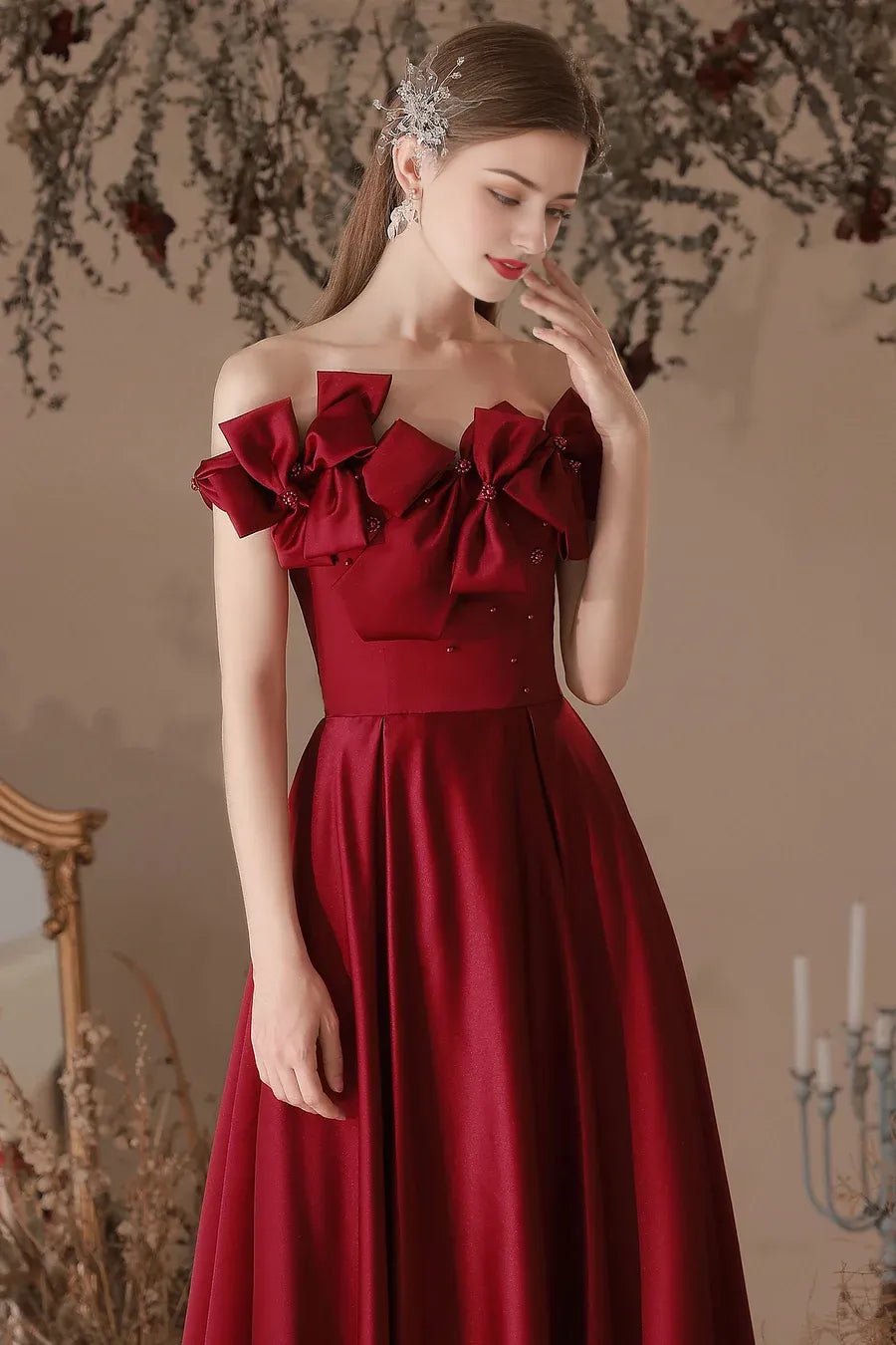 Wine red evening dress
