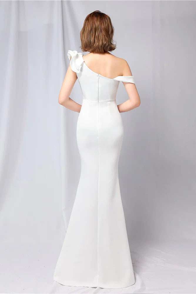 Solid color one shoulder banquet evening dress