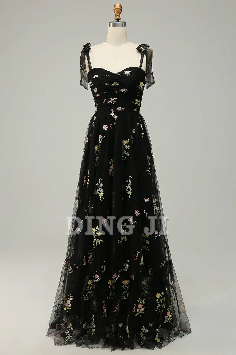 DingJiDress Prom Dress Tulle A Line Spaghetti Straps Floral Long Embroidery Lace Formal Women's Dresses Wedding Guests Dresses