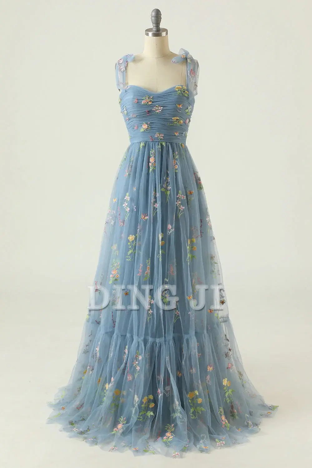 DingJiDress Prom Dress Tulle A Line Spaghetti Straps Floral Long Embroidery Lace Formal Women's Dresses Wedding Guests Dresses