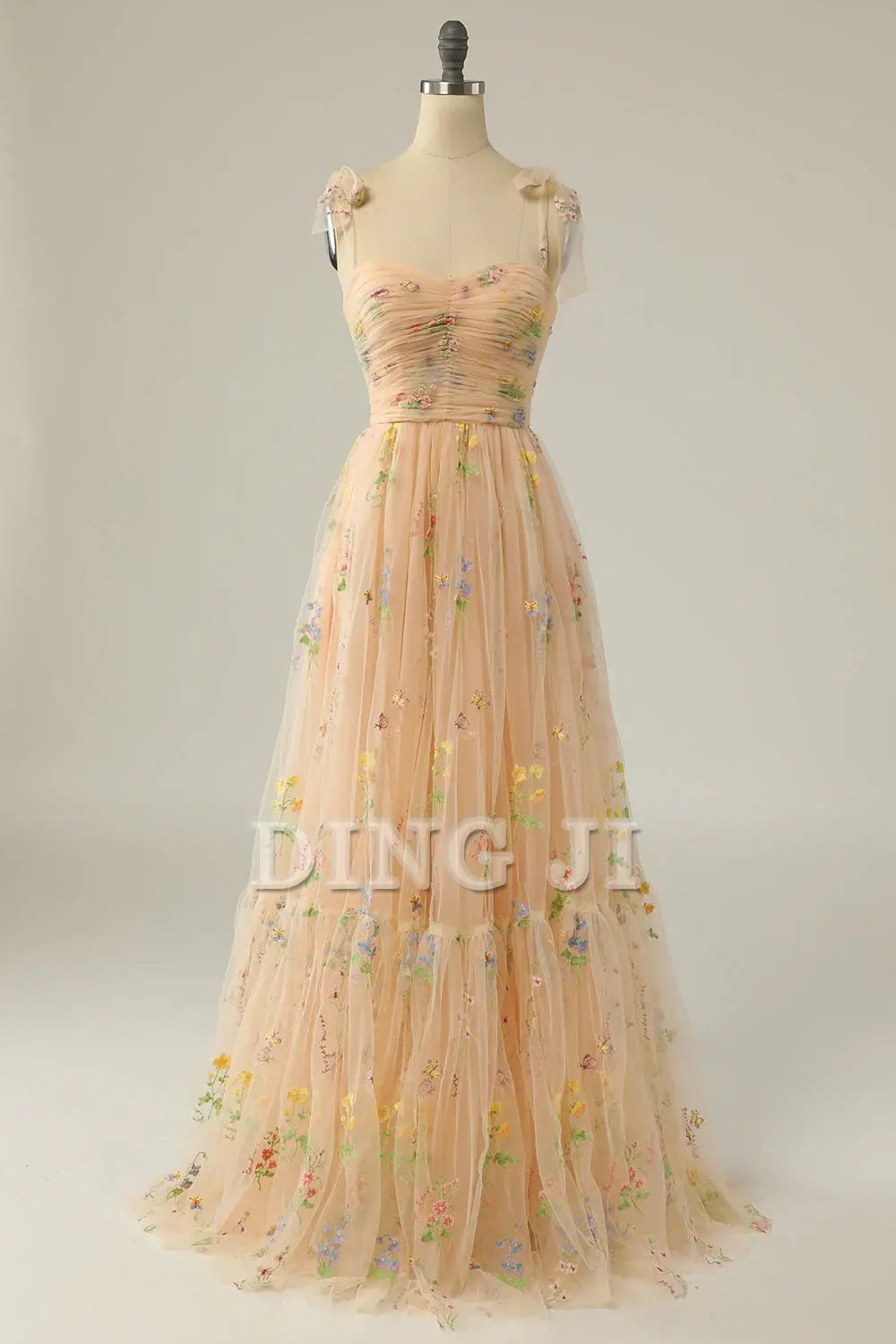 DingJiDress Prom Dress Tulle A Line Spaghetti Straps Floral Long Embroidery Lace Formal Women's Dresses Wedding Guests Dresses