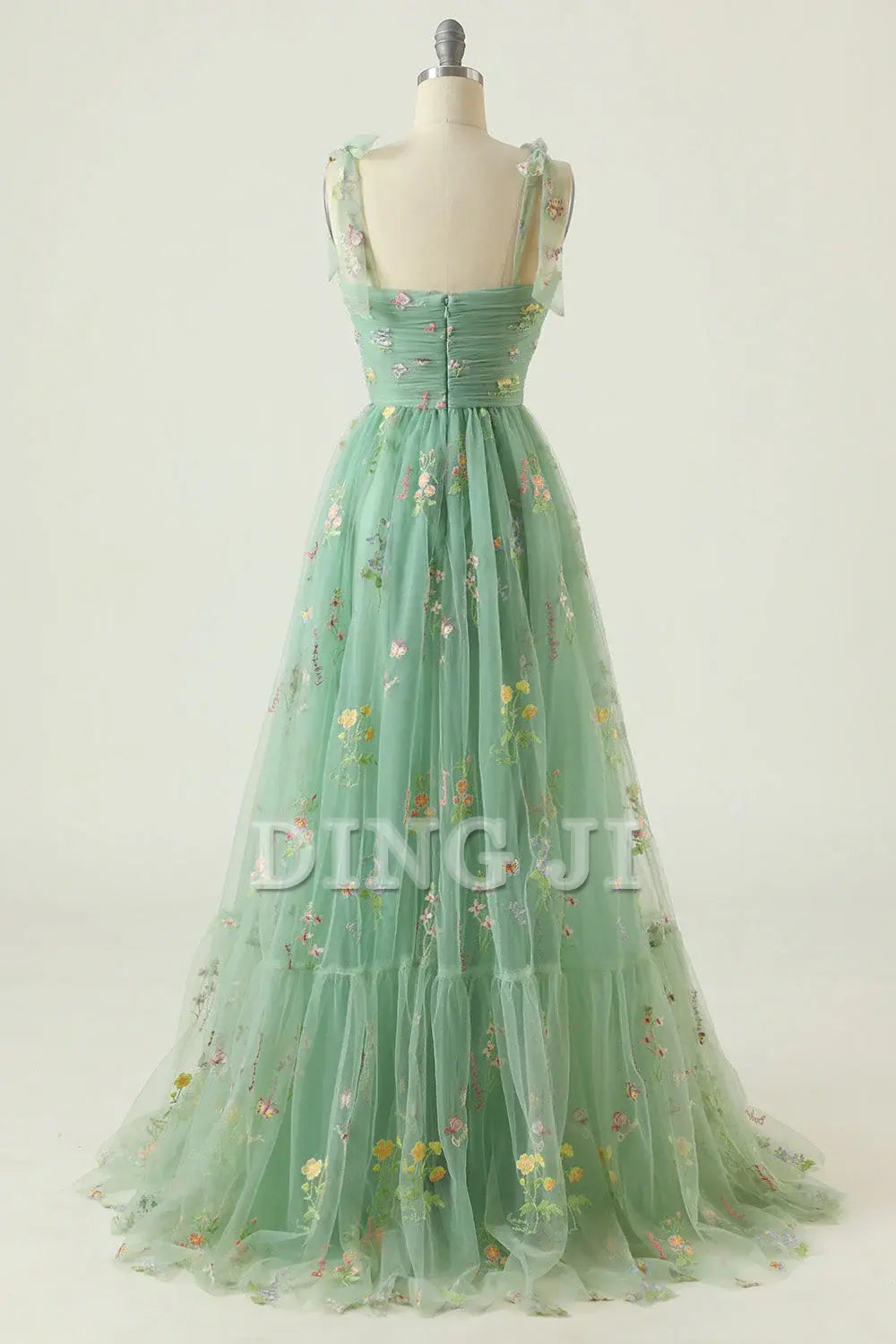 DingJiDress Prom Dress Tulle A Line Spaghetti Straps Floral Long Embroidery Lace Formal Women's Dresses Wedding Guests Dresses
