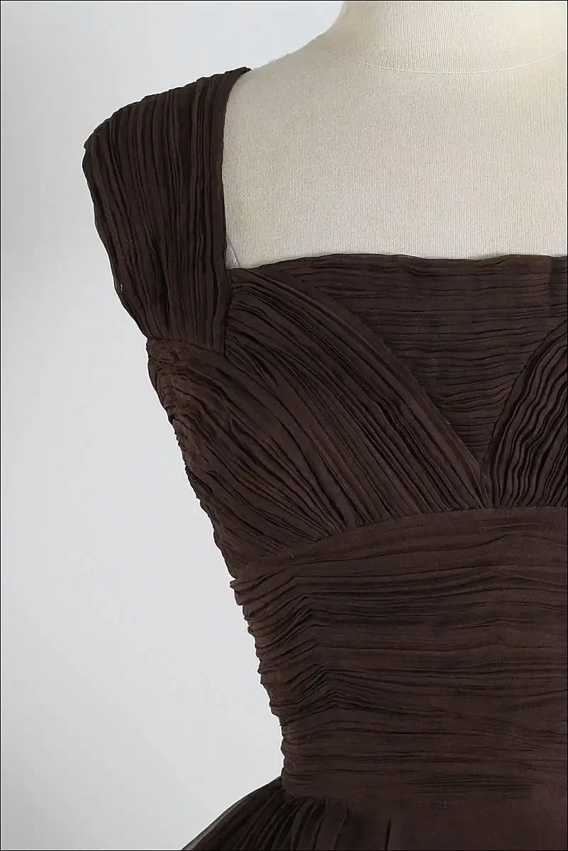 Unique chiffon retro short dark brown prom dress