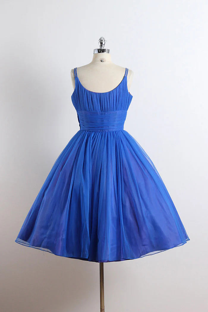 Scoop Neckline Royal Blue Party Dress  A-Line Spaghetti Strap Short Evening Dress