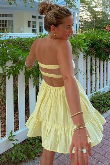 A-Line Strapless Empire-Waist V-Neck Pleated Satin Short Homecoming Dress