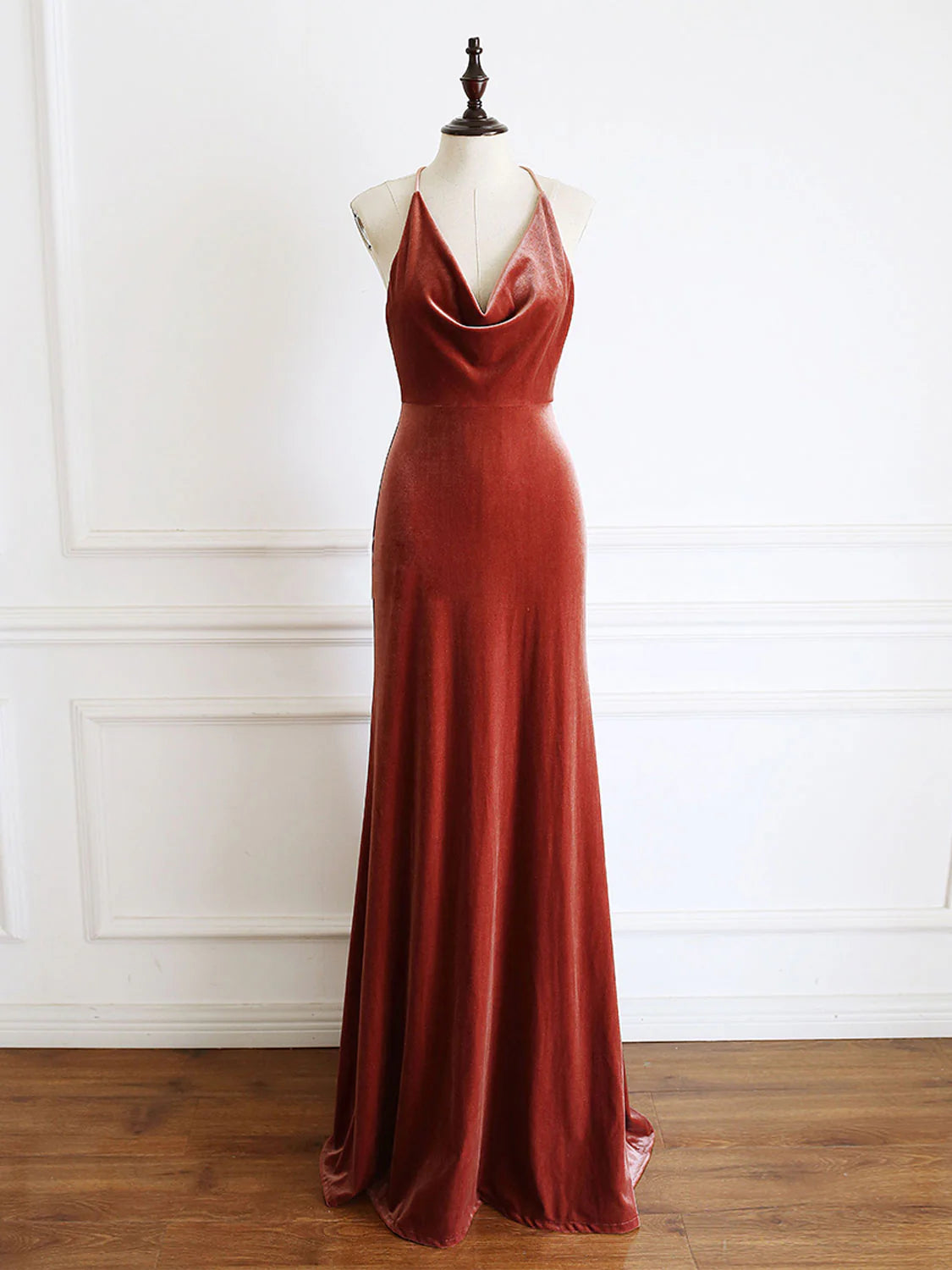 Simple V Neck Mermaid Long Prom Dress Velvet Formal Evening Dresses