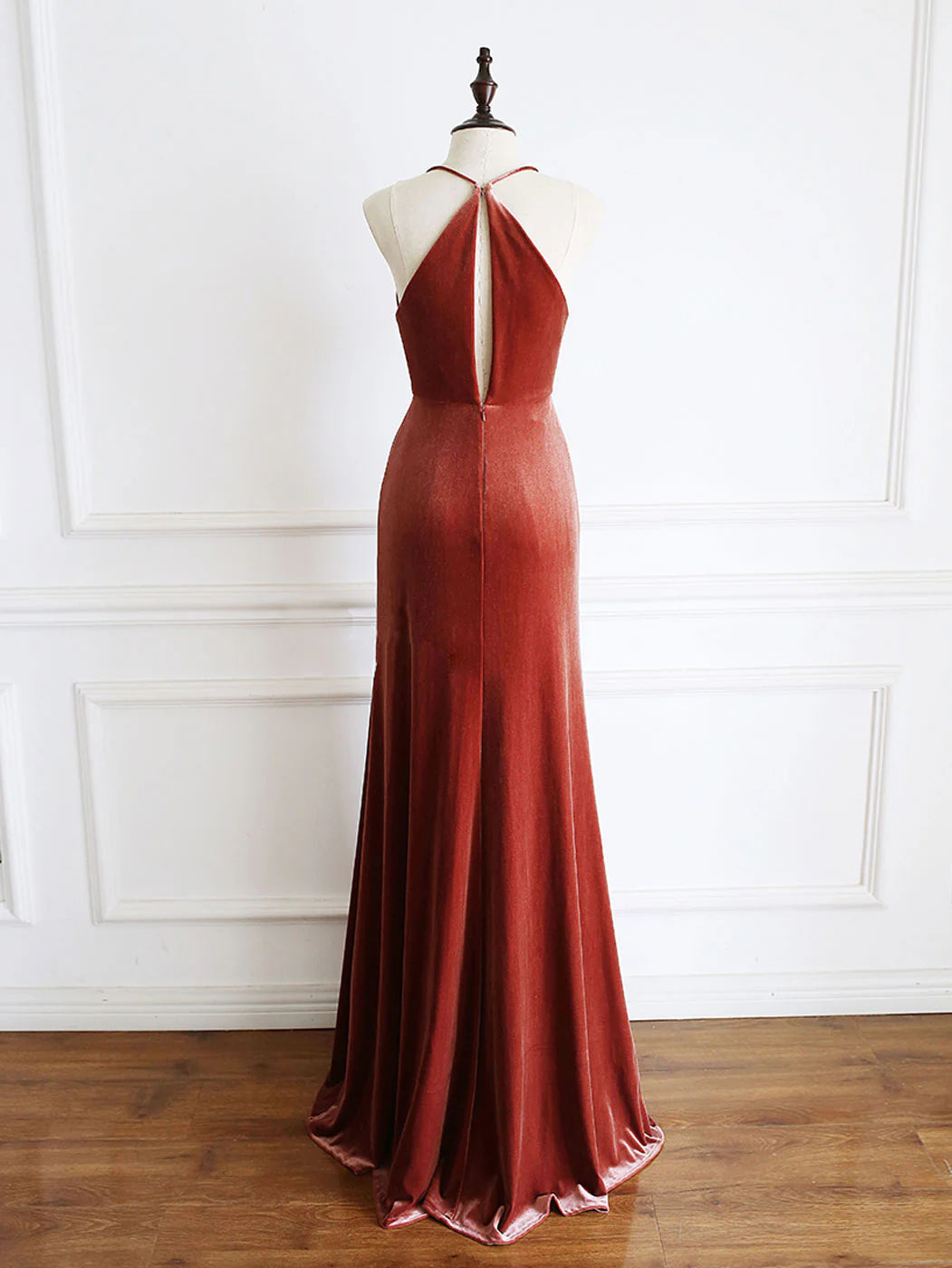 Simple V Neck Mermaid Long Prom Dress Velvet Formal Evening Dresses