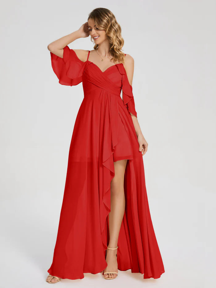 Off the Shoulder Ruffles Chiffon Prom Dress