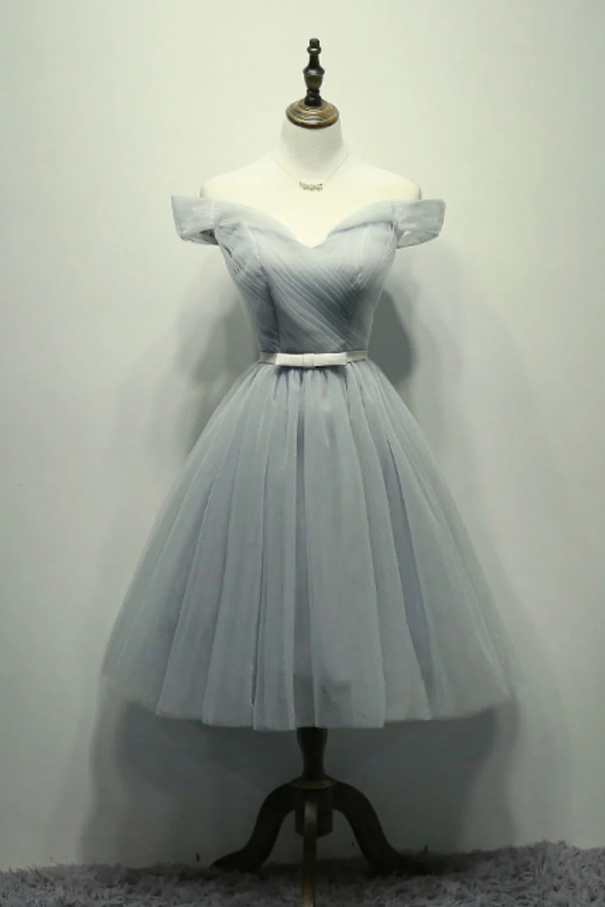 Pink tulle off shoulder short prom dress pink homecoming dress