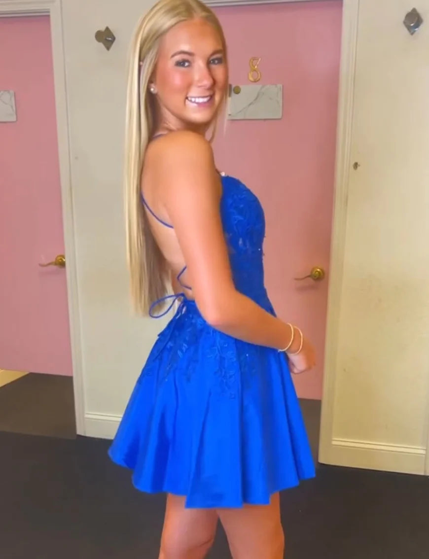 Royal Blue A Line Spaghetti Straps Homecoming Dress