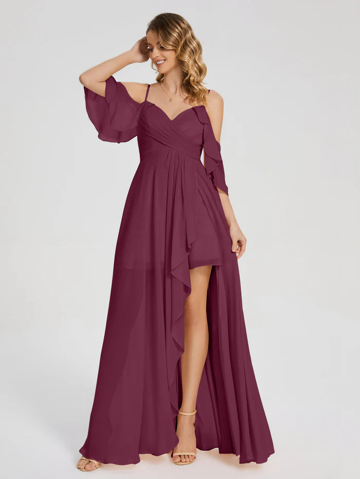 Off the Shoulder Ruffles Chiffon Prom Dress