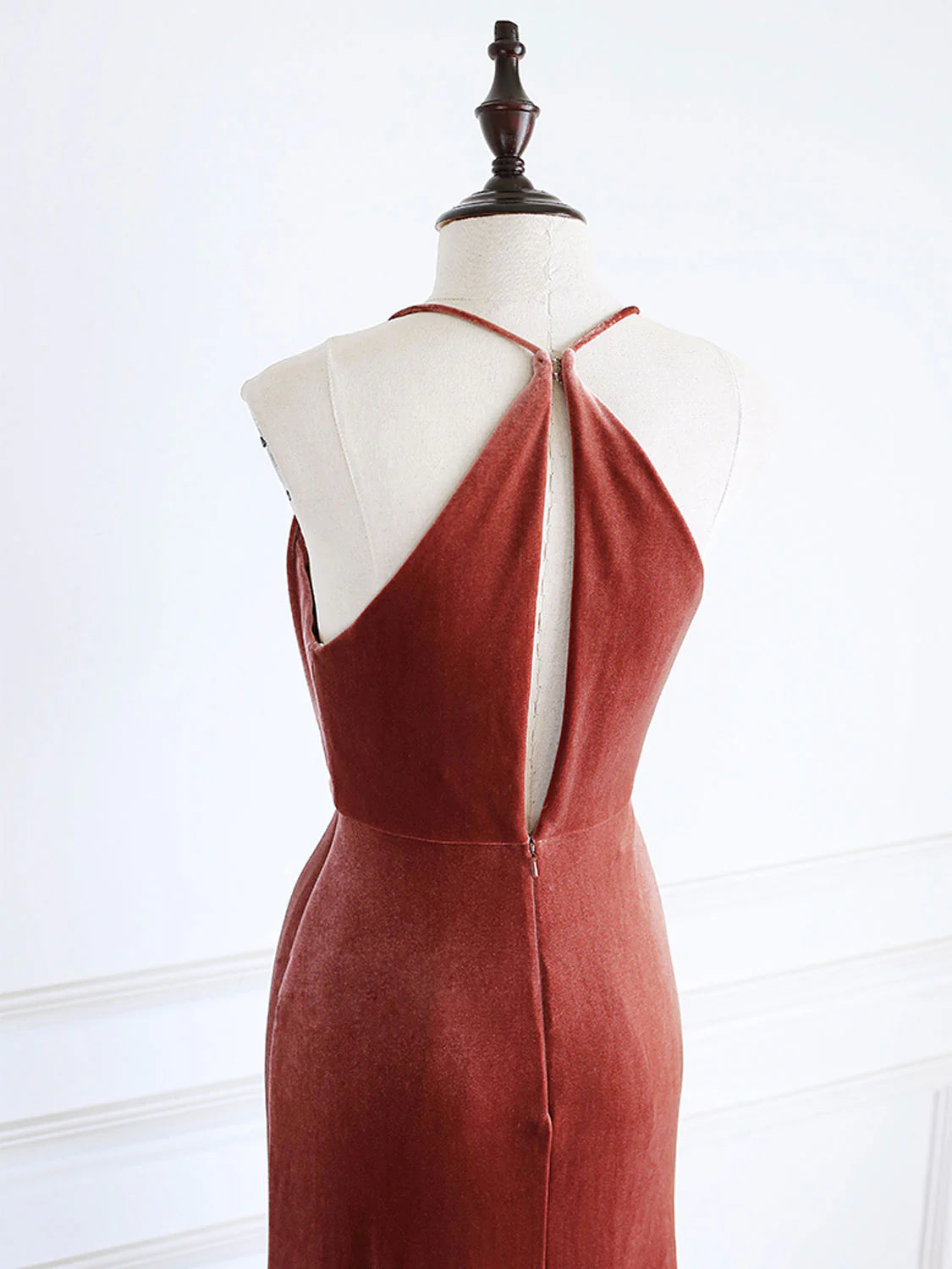 Simple V Neck Mermaid Long Prom Dress Velvet Formal Evening Dresses