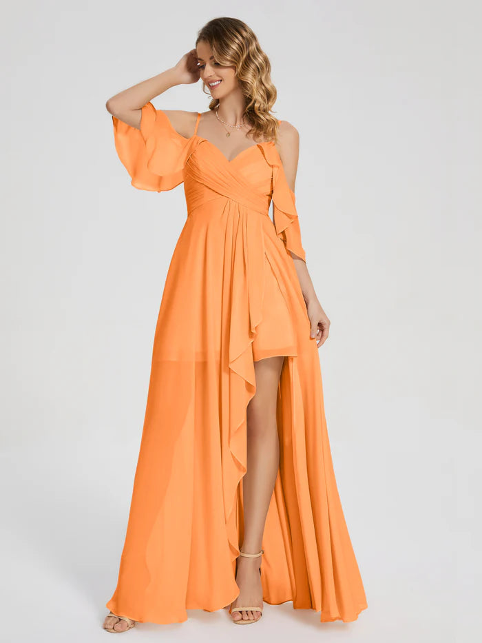 Off the Shoulder Ruffles Chiffon Prom Dress