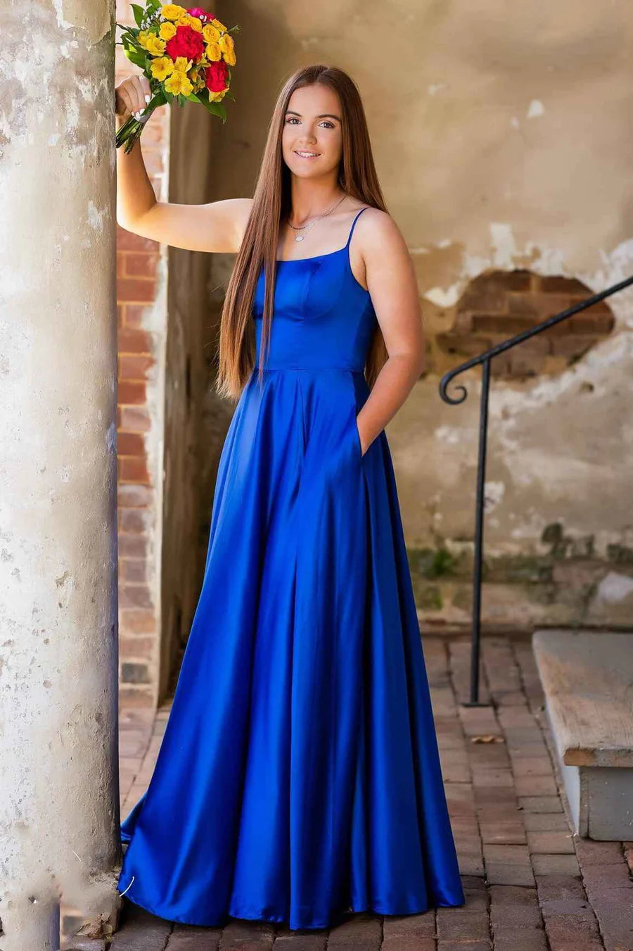 Simple Round Neck A-line Long Formal Dress