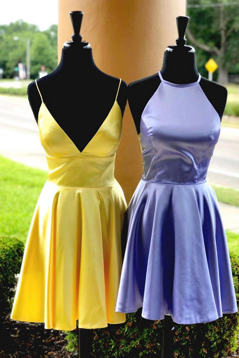 Simple satin short prom dress satin homecoming dress