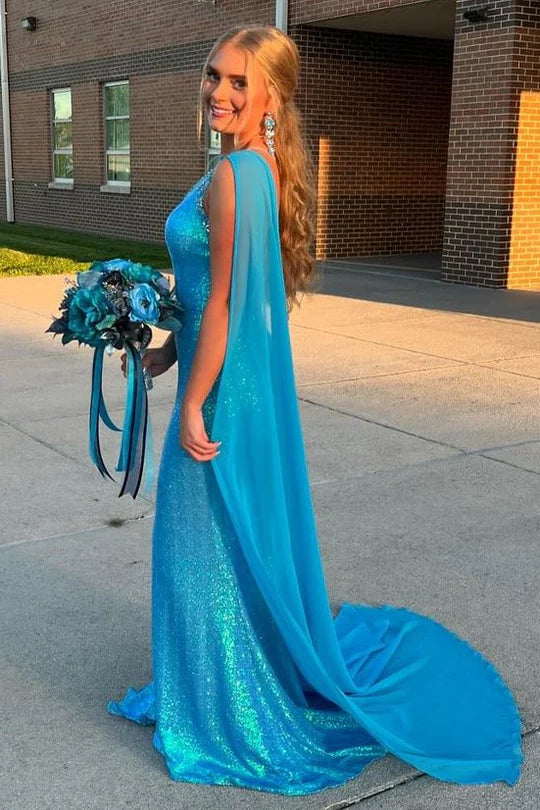One Shoulder Mermaid Sequined Sleeveless with Slit Long Prom Dress