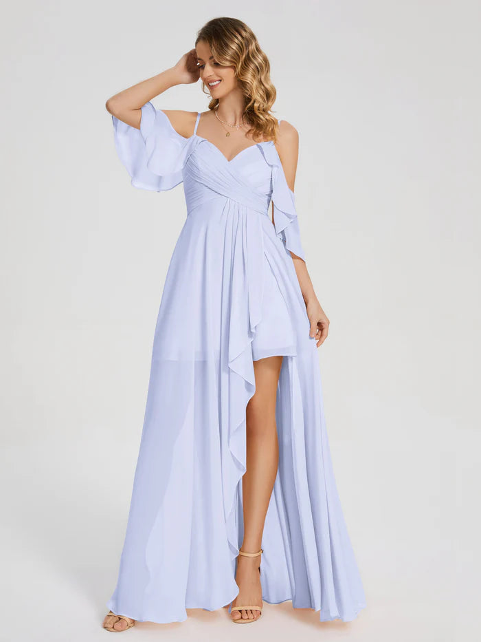 Off the Shoulder Ruffles Chiffon Prom Dress