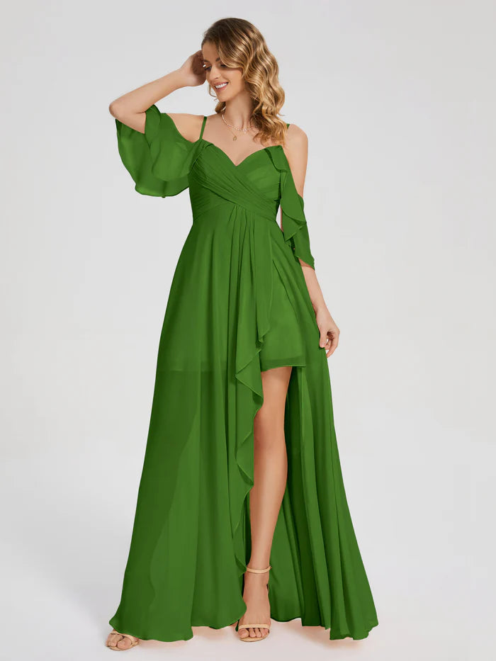 Off the Shoulder Ruffles Chiffon Prom Dress
