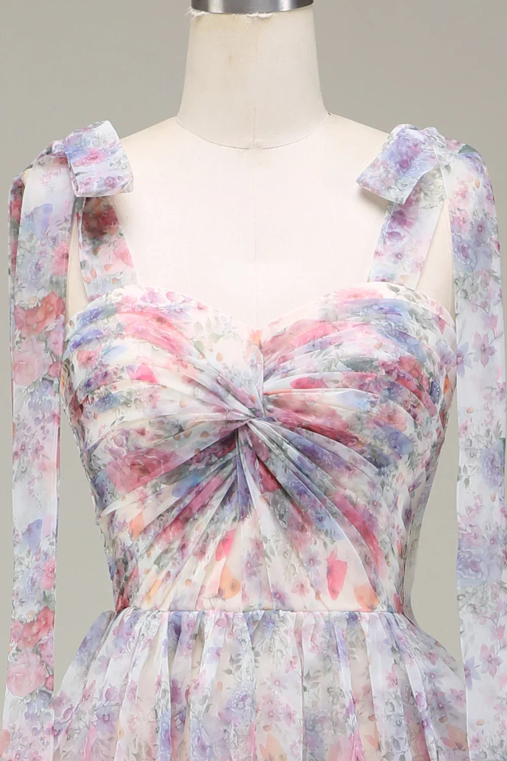 DingJiDress A-Line Spaghetti Straps Lilac Flower Printed Prom Dress