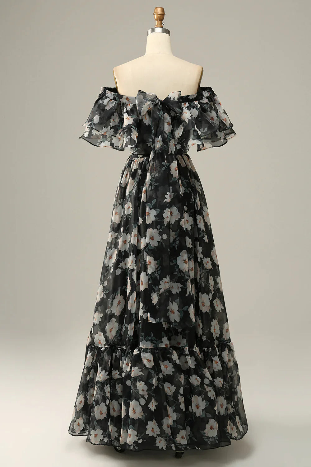 DingJiDress Detachable Strapless Black Flower Off The Shoulder Prom Dress