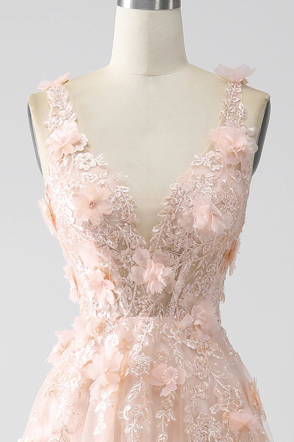DingJiDress Blush A-Line Spaghetti Straps Long Prom Dress with Appliques