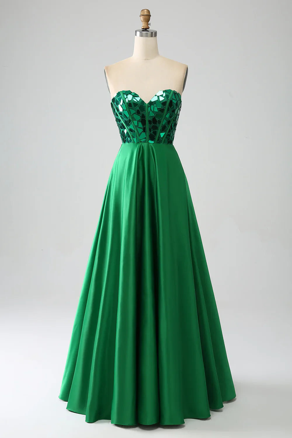 DingJiDress A-Line Sweetheart Dark Green Corset Prom Dress