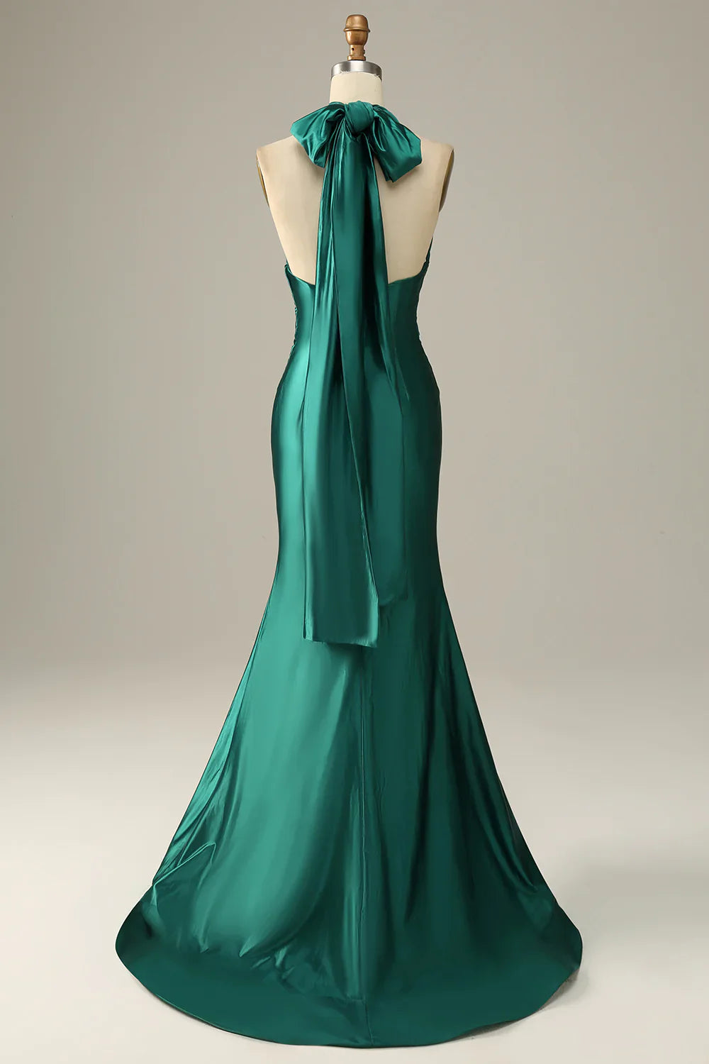 DingJiDress Dark Green Halter Lace Up Mermaid Prom Dress With Slit