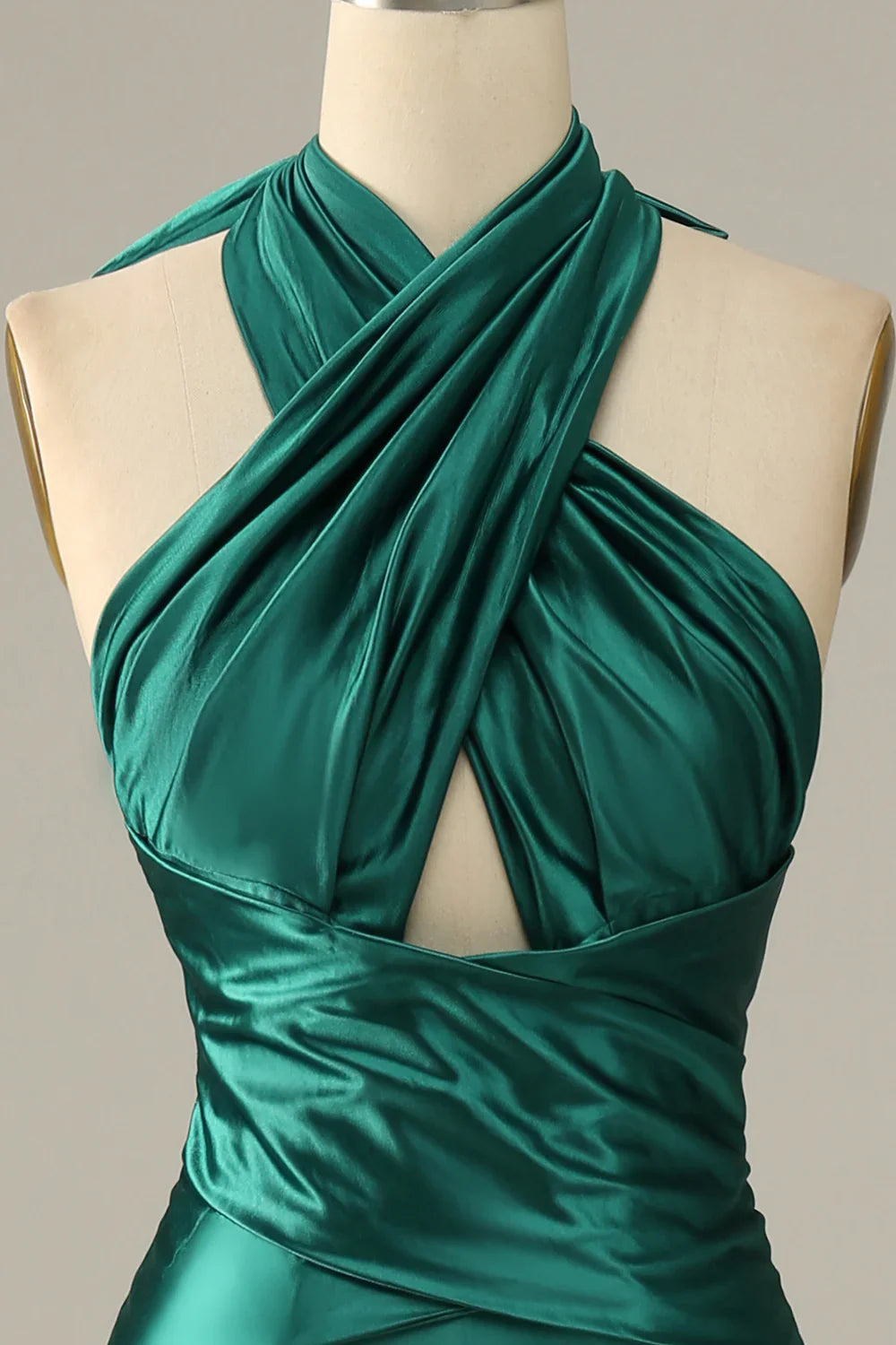 DingJiDress Dark Green Halter Lace Up Mermaid Prom Dress With Slit