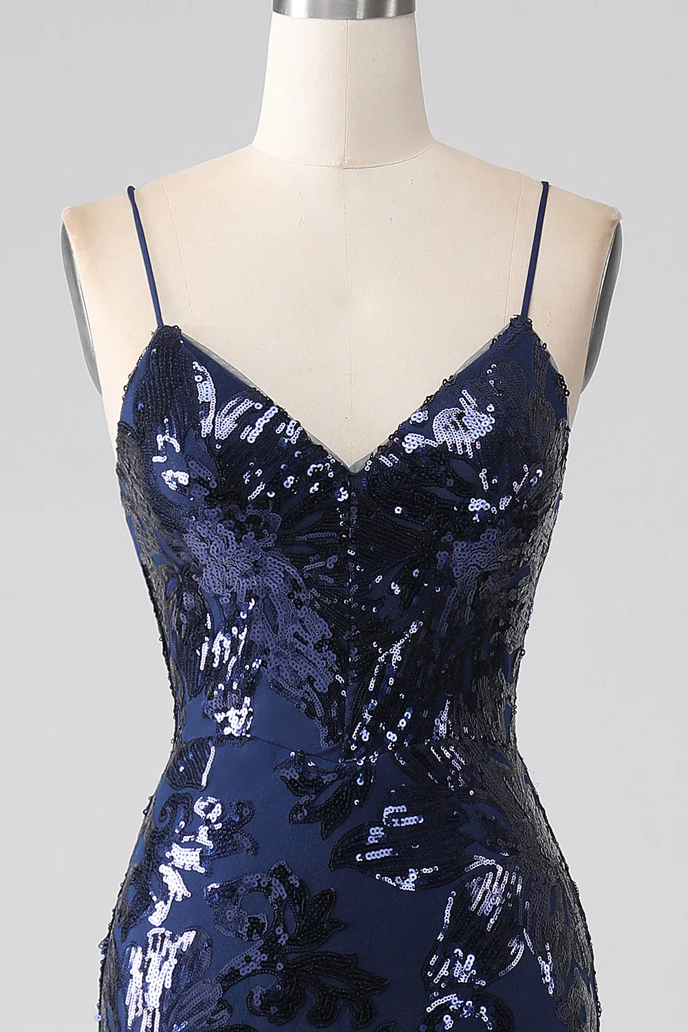 DingJiDress Shimmering Sequin Mermaid Spaghetti Strap Prom Dress with Slit