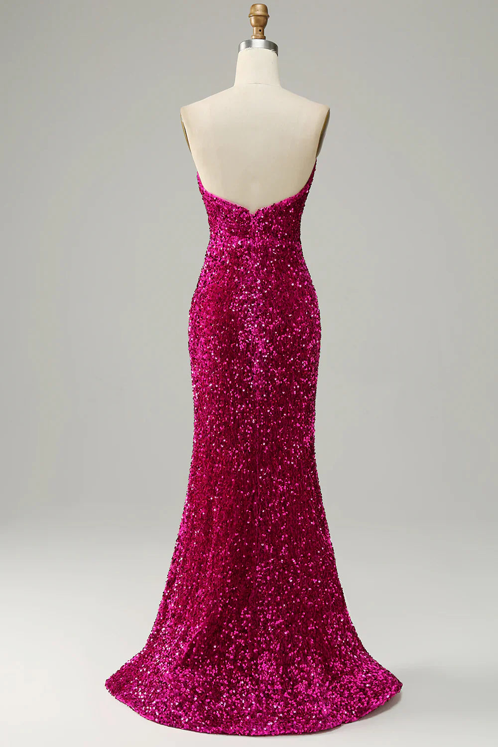 DingJiDress Hot Pink Strapless Sequin Prom Dress with Slit