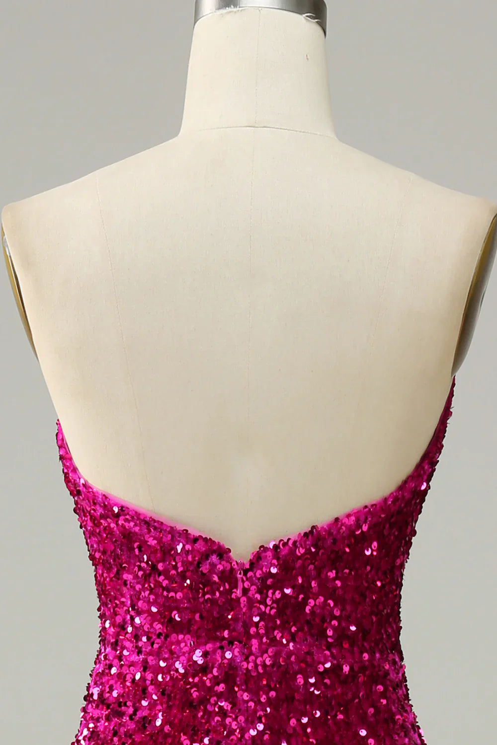 DingJiDress Hot Pink Strapless Sequin Prom Dress with Slit