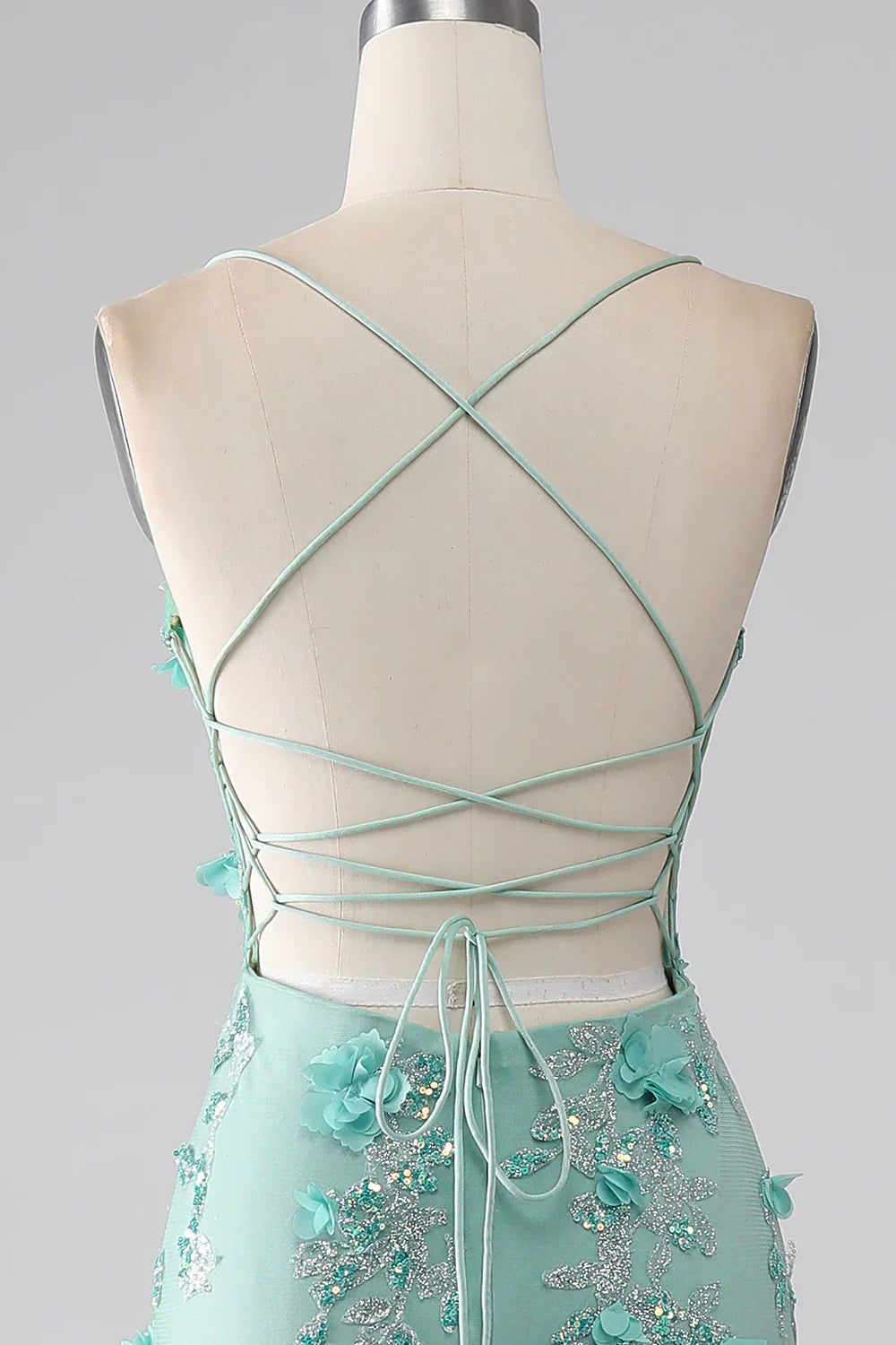 DingJiDress Green Mermaid Spaghetti Straps Long Prom Dress with Appliques