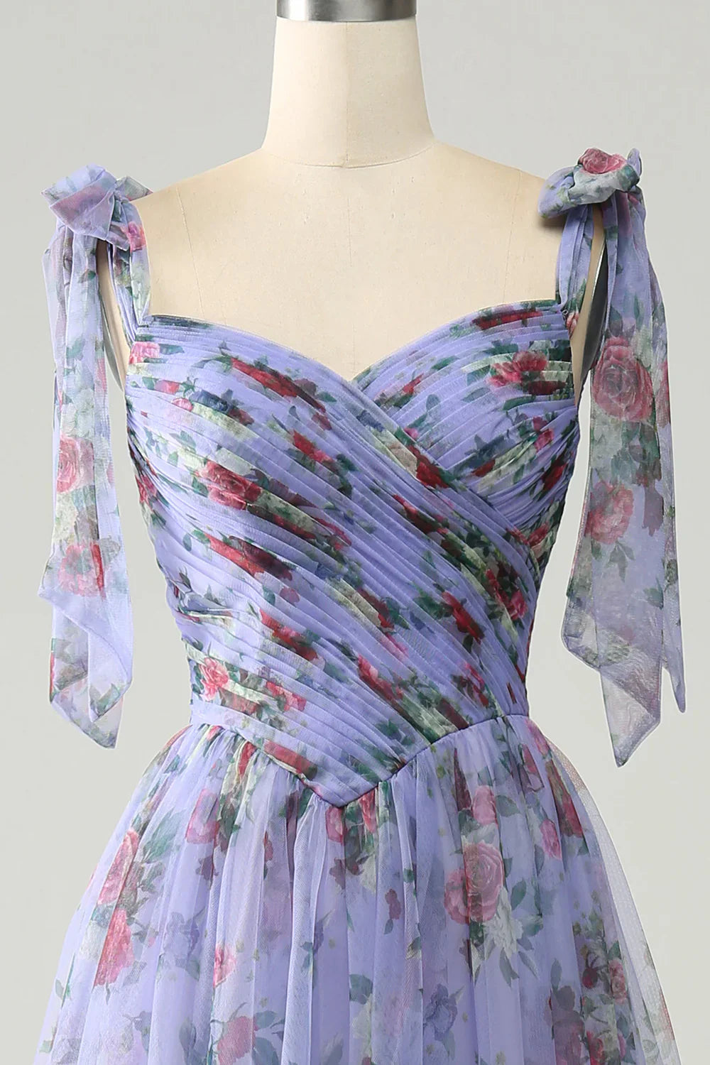 DingJiDress A-Line Lavender Printed Adjustable Straps Long Prom Dress