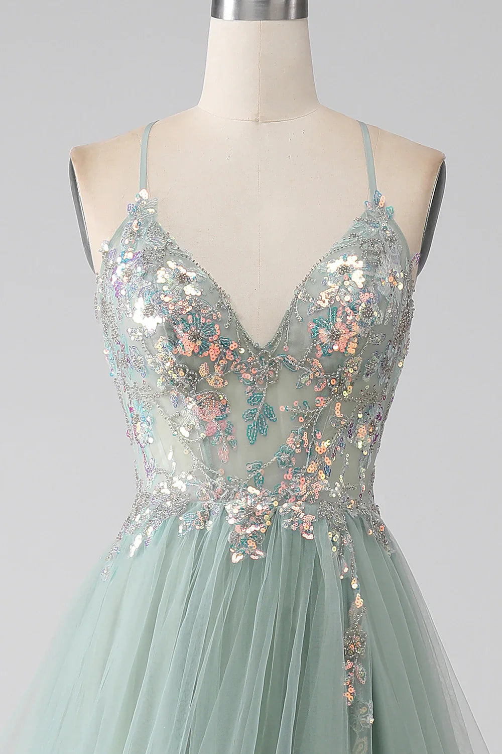 DingJiDress A-Line Beaded Light Green Prom Dress with Slit