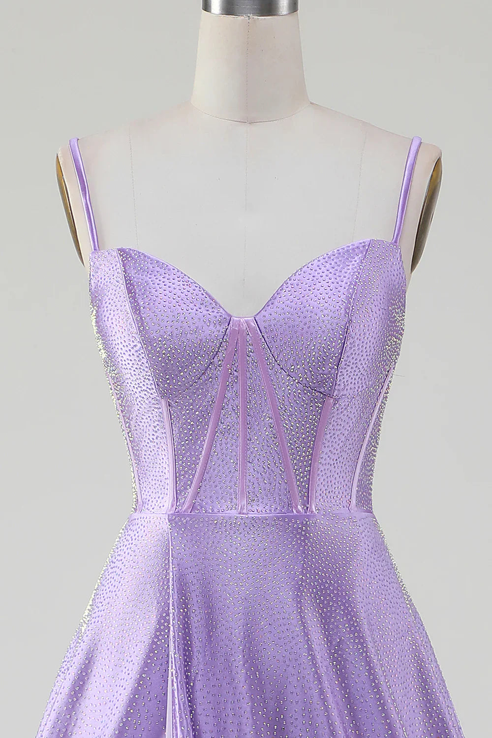 DingJiDress Simple Sparkly Lilac A-Line Side Slit Corset Prom Dresses with Rhinestones