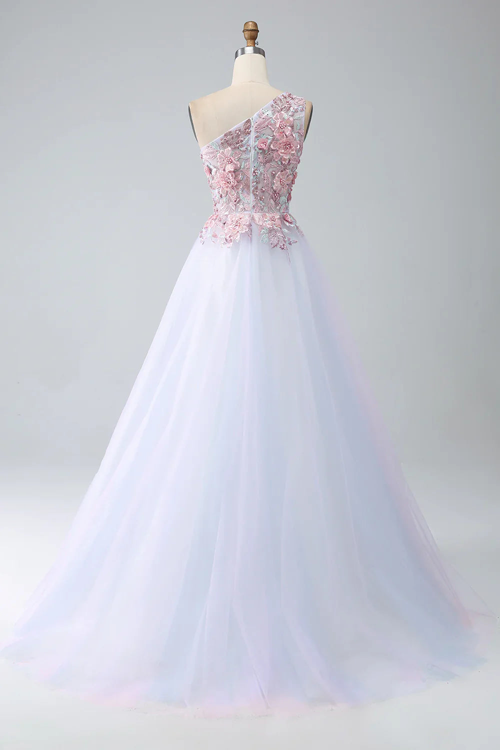 DingJiDress A-Line One Shoulder Pink Prom Dress with Appliques