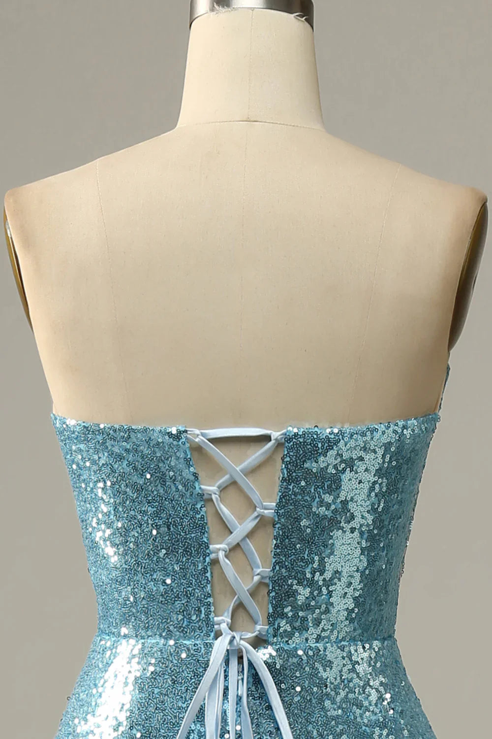 DingJiDress Sky Blue Sweetheart Sequined Mermaid Prom Dress With Feathers