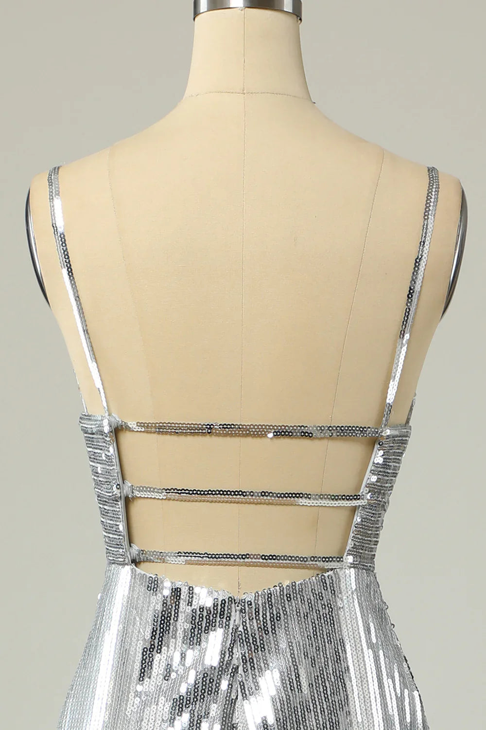 DingJiDress Mermaid Spaghetti Straps Silver Sequins Long Prom Dress Backless