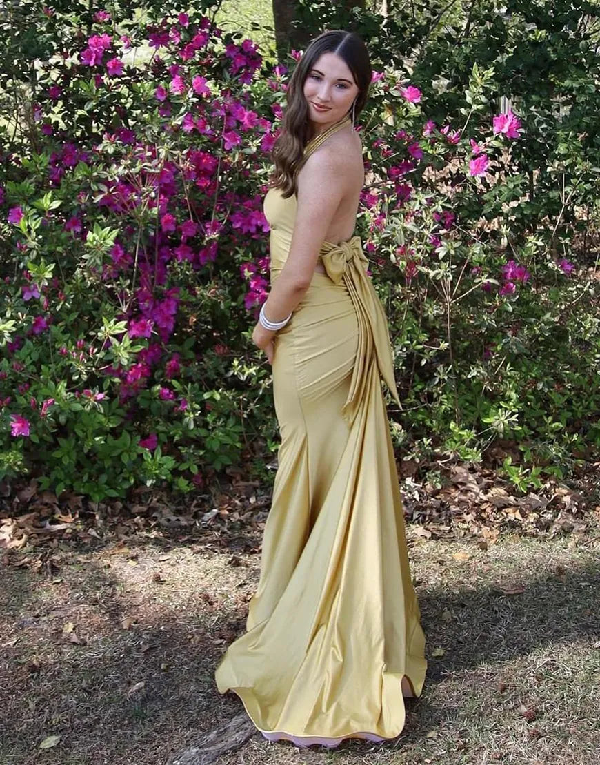 Simple and stylish long suspender bow mermaid dance dress