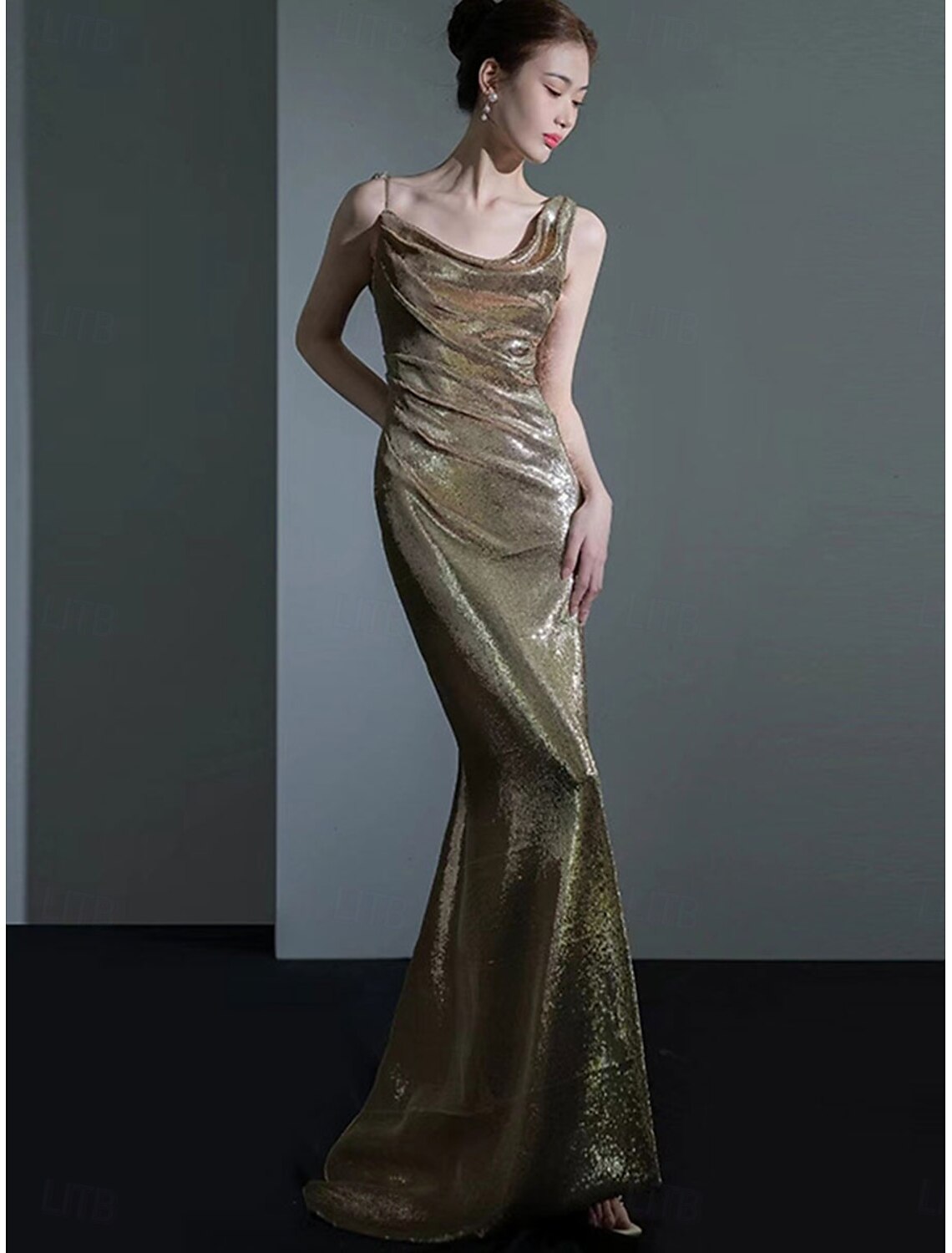 Mermaid / Trumpet Quinceanera Dresses Prom Dress Wedding Guest Floor Length Sleeveless Cowl Neck Polyester Backless