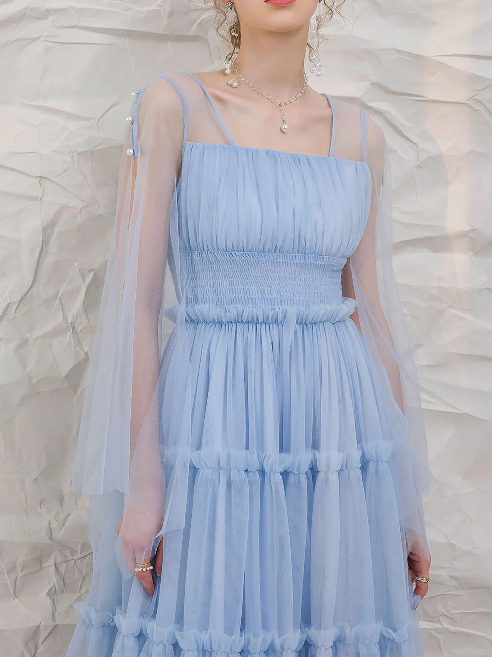 Blue tulle tea length prom dress blue tulle formal evening dress