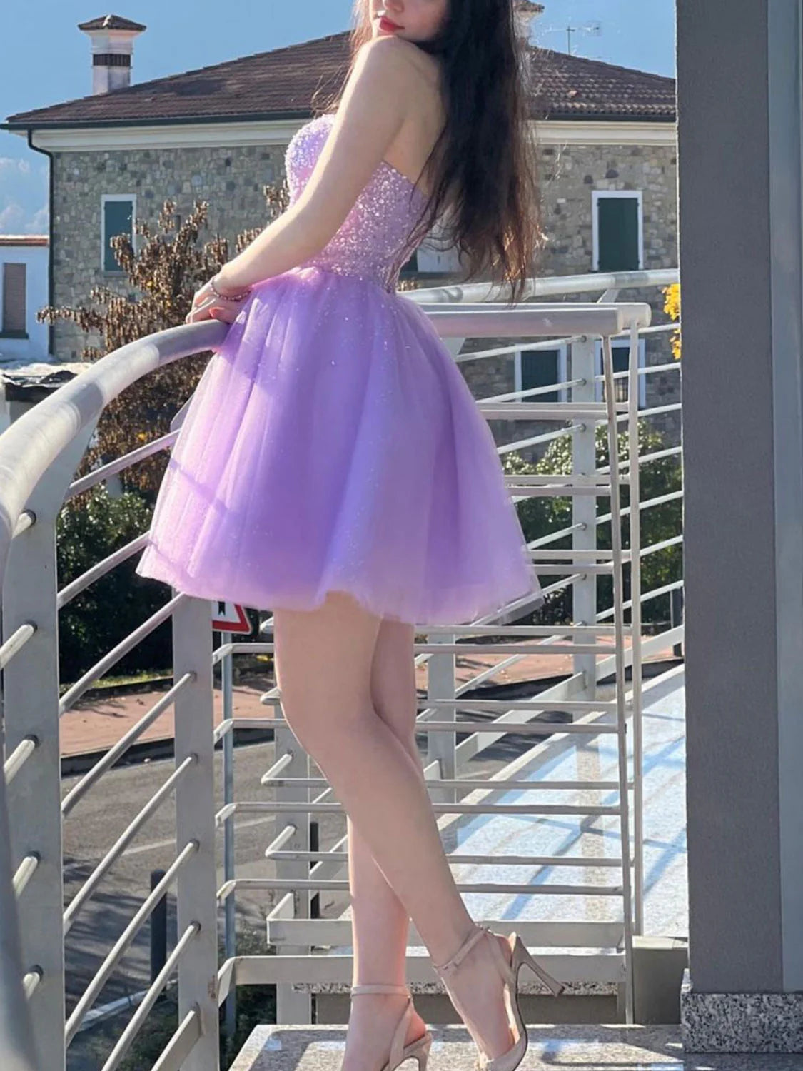 Purple Sweetheart Neck Short Prom Dresses  Purple Homecoming Dresses