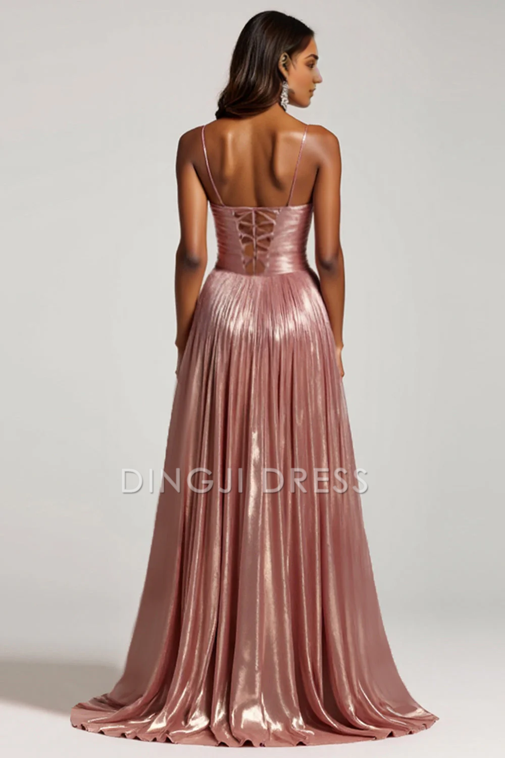 DingJiDress High Quality Dress Charming Sparkly A Line Spaghetti Strap Keyhole Pleated Side Fork Long Prom Dress