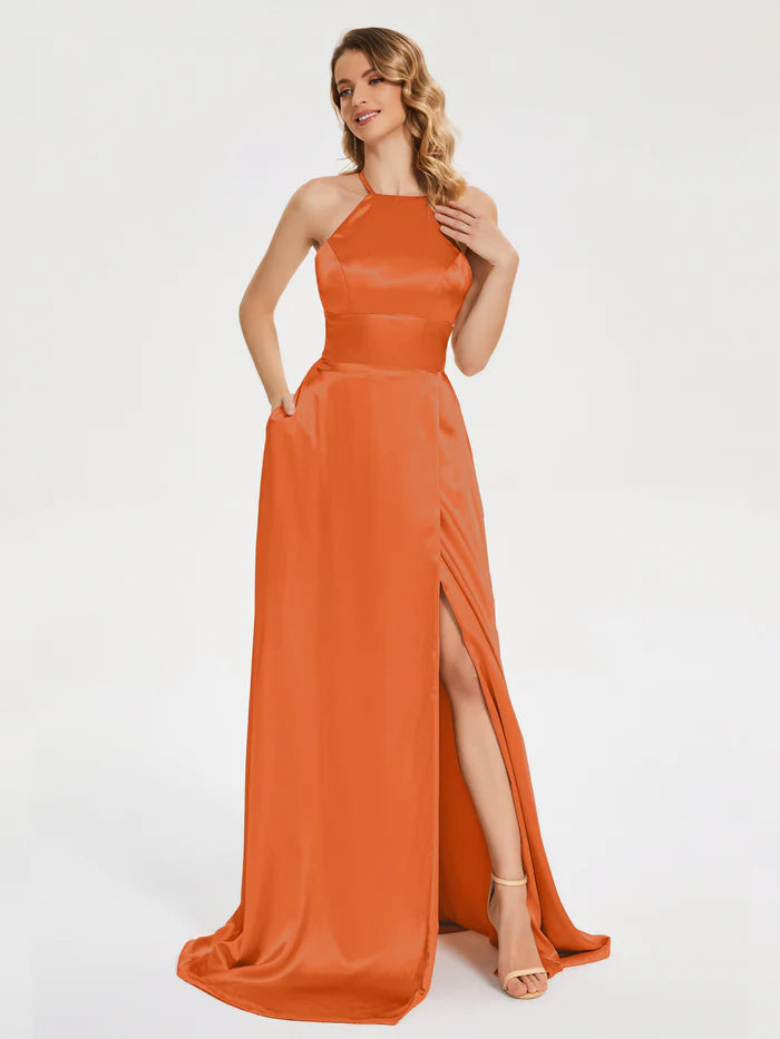 Spaghetti Straps Soft Satin Prom Dress with Training