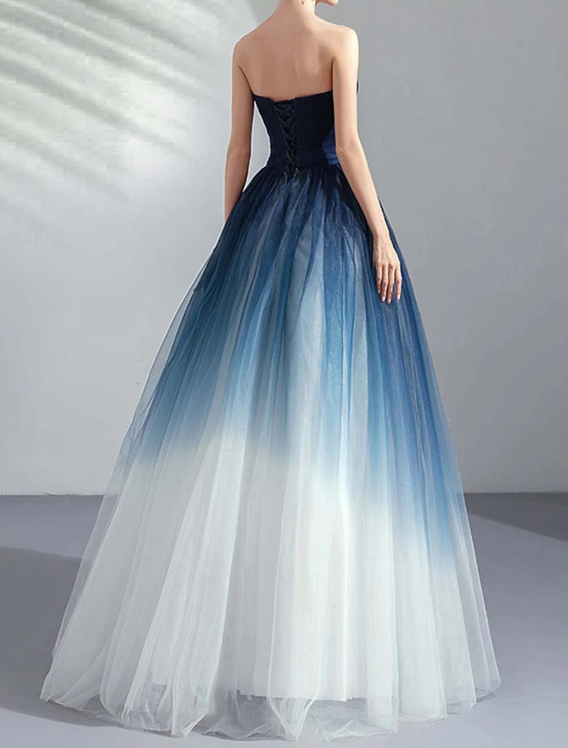 Ombre A-Line Prom Dresses Evening Dress Pleated Formal Masquerade Floor Length Sleeveless Strapless Tulle with