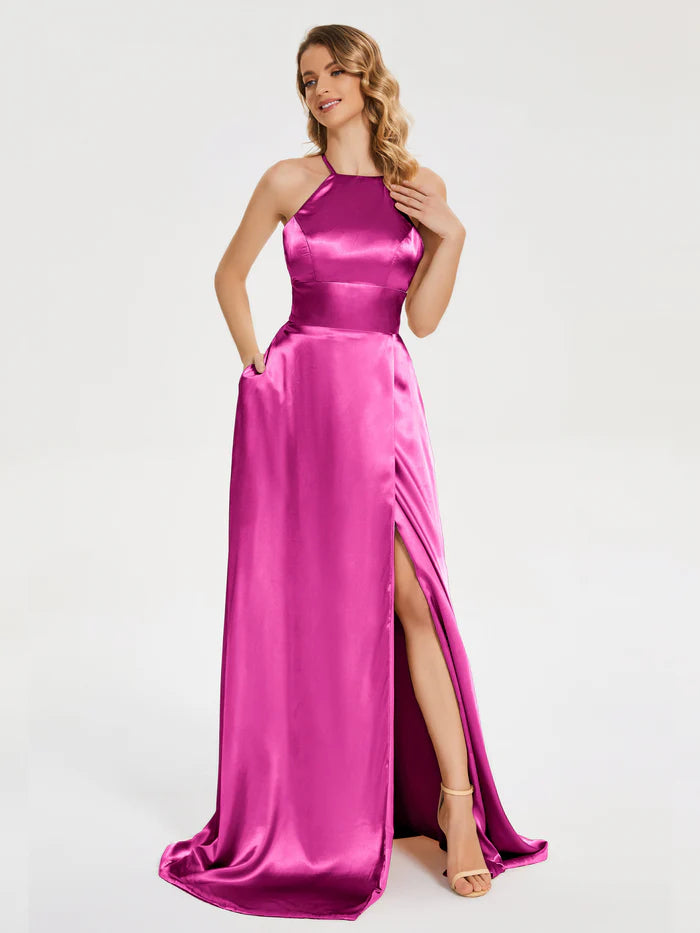 Spaghetti Straps Soft Satin Prom Dress with Training