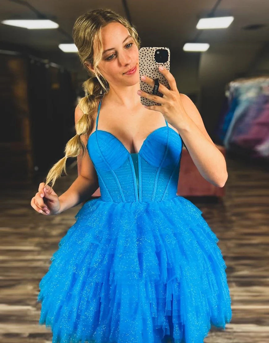 Chic Blue A-Line Multi-Layer Tulle Homecoming Dress