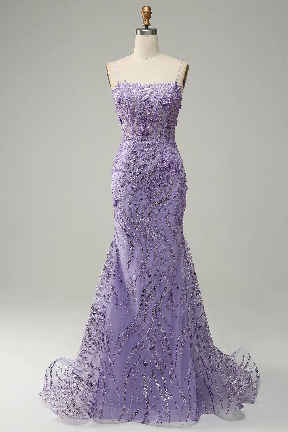 DingJiDress Mermaid Spaghetti Straps Purple Prom Dress with Beading